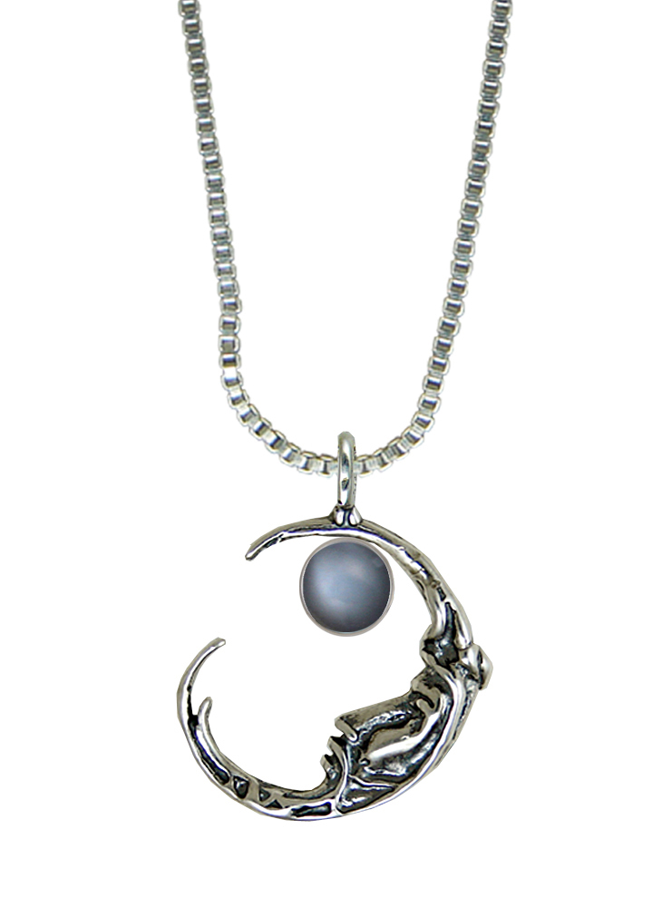 Sterling Silver Mysterious Moon Pendant With Grey Moonstone